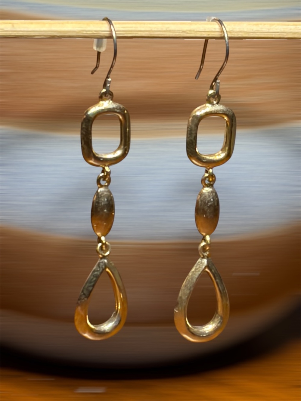 Vintage Goldtone Geometric Dangle Drop Earrings with French Wire 2"